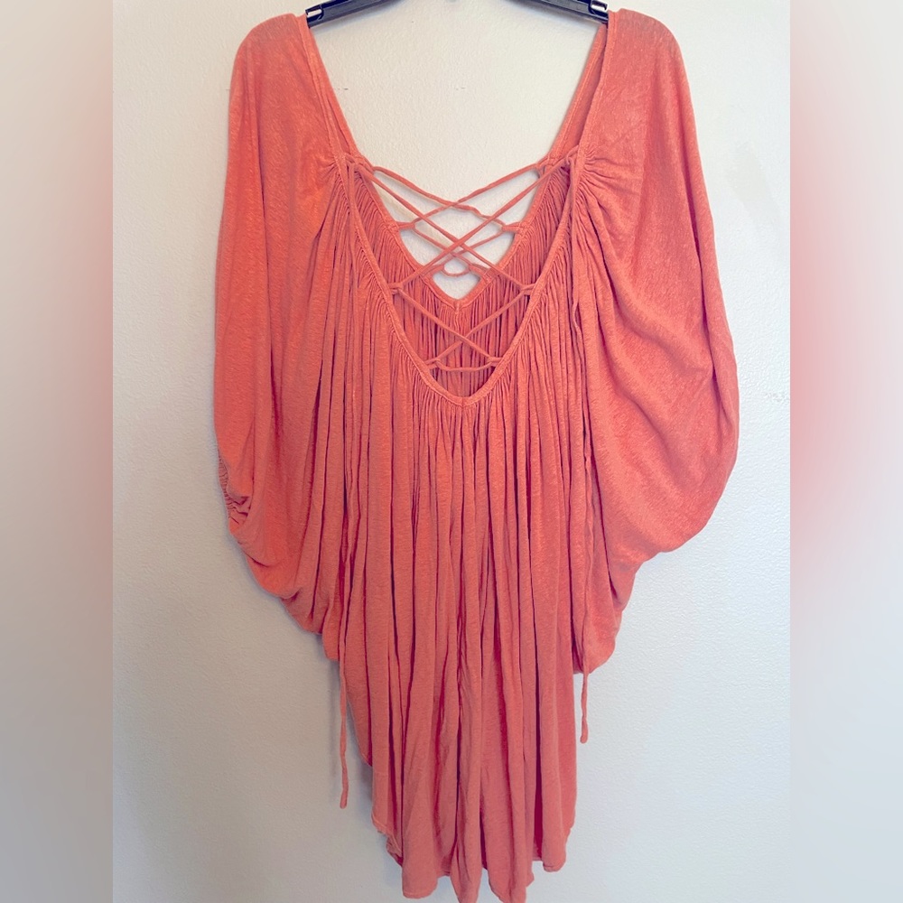 FP BEACH lace tie front and back flow top